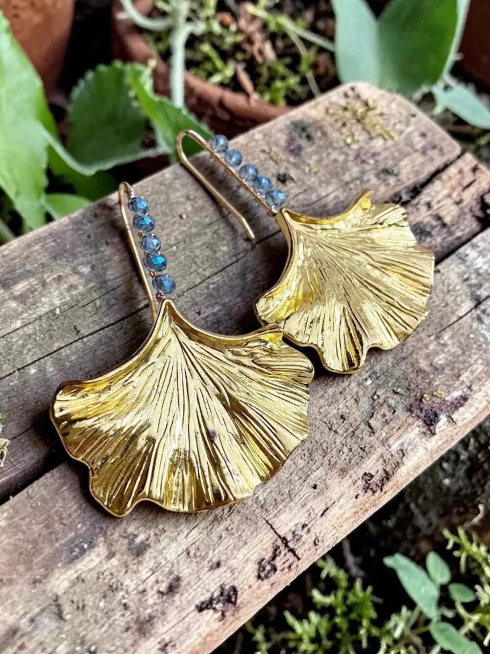 Goldtone Charm Earrings, Tropical Ginkgo Leaf - Plant Lovers, Gift for Her